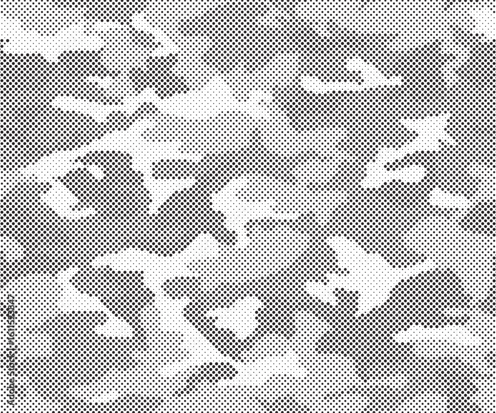 Poster abstract halftone seamless camouflage pattern. repeating digital dotted hexagonal camo military text