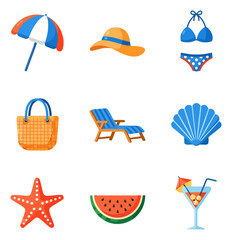 Summer Beach Vacation Icons Set Collection