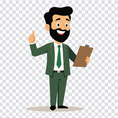 Successful Businessman with Clipboard and Thumbs Up Gesture