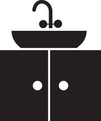sink unit icon in flat, use for kitchen and bathroom washbasin sign, symbol in trendy style pictogram isolated on transparent background