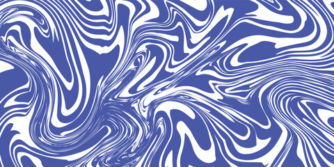 Blue wavy lines abstract background. Trendy psychedelic retro style backdrop. Waves, swirl and twirl pattern. Twisted distorted vector texture. Y2k aesthetic design