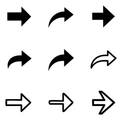 Collection of right pointing arrow icons for user interface design