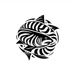 Stylized black and white tribal fish design