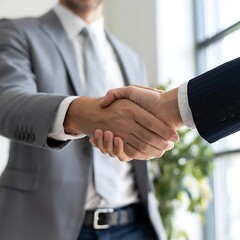 Happy young manager and client or partner shaking hand expressing trust, meeting, business, handshake, success, teamwork, person, collaboration, corporate, partnership
