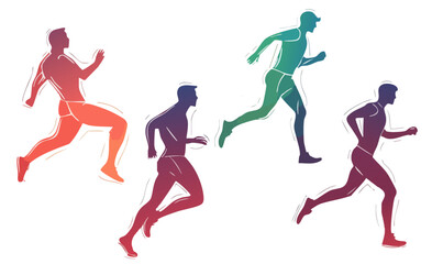Dynamic Silhouettes of Men Running in Various Poses Showcasing Motion and Athleticism with Gradient Colors