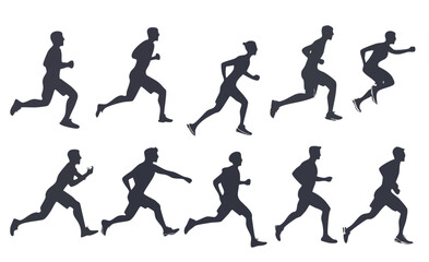 Progressive Series of Running Silhouettes Demonstrating Different Stages of Motion and Speed