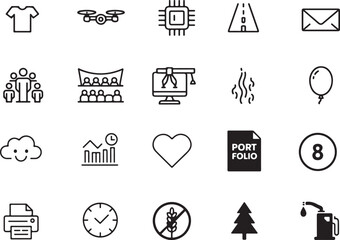 Fototapeta premium Diverse Iconography Set Displaying Variety Across Technology, Society, and Nature with Simple and Minimalistic Designs