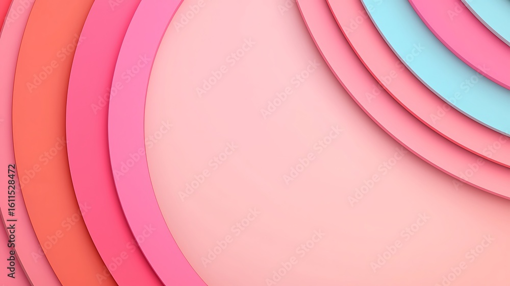 Poster abstract layered design with overlapping concentric circles in shades of pink, red, and blue, creati