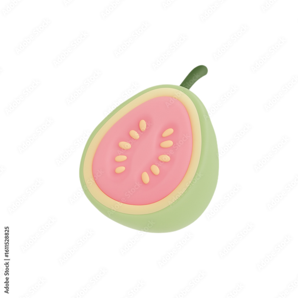 Poster stylized 3d guava fruit slice isolated on transparent background
