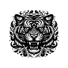 Obraz premium Fierce tiger head with ornate tribal design