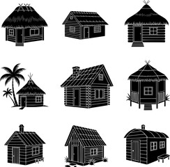 Set of Black Hut and House Icons