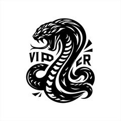 Fototapeta premium Stylized black viper snake illustration with text