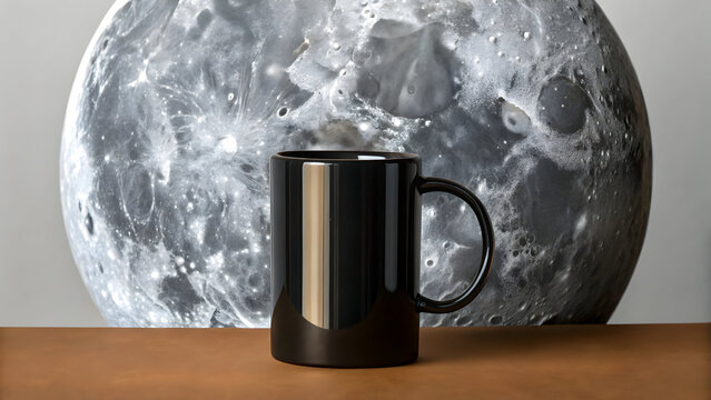 Collector coffee mug displayed on rotating moon model