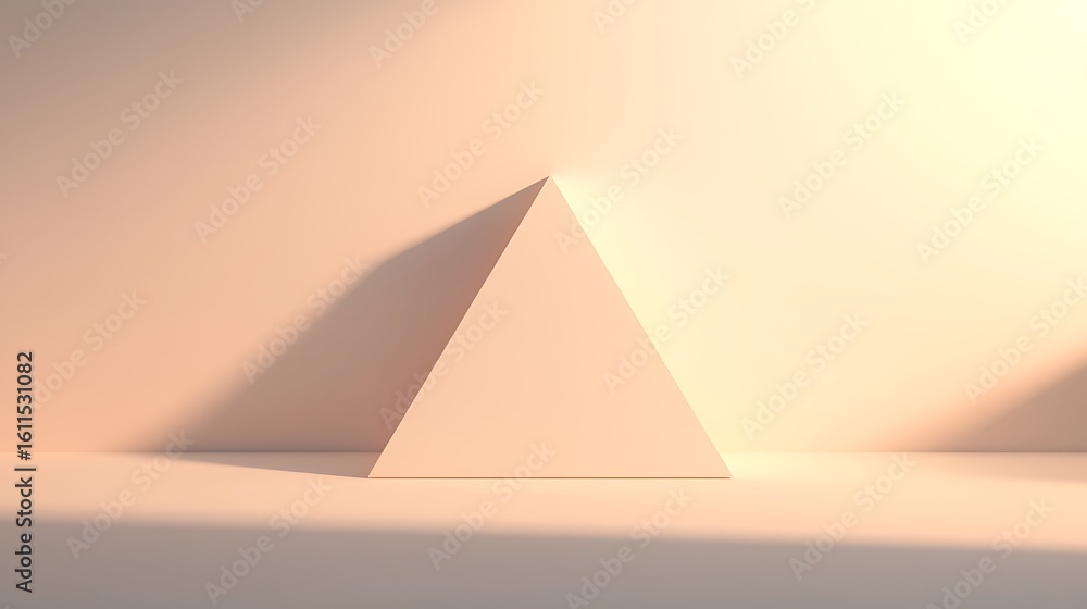 Aufkleber a minimalistic image of a smooth, beige pyramid casting a shadow on a flat surface with soft lightin