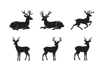 silhouette of deer set bundle on the white background