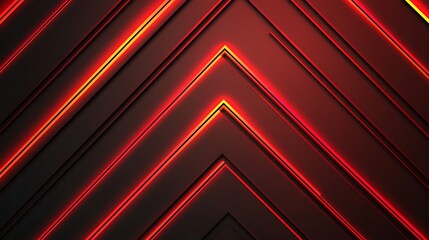 Red and black neon light chevron pattern creating a futuristic, glowing geometric design with sharp, layered lines.