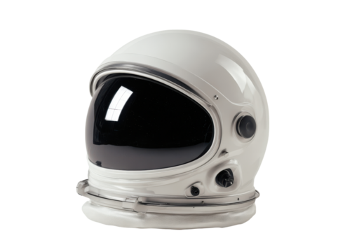 White astronaut helmet with black visor and silver accents space exploration, Isolated, Png Transparent Background
