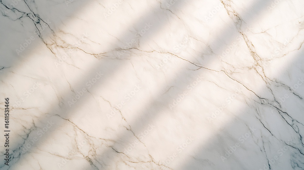 Poster a smooth white marble surface with subtle gold veining and soft natural shadows creating an elegant 