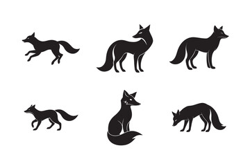 silhouette fox set bundle on the white background