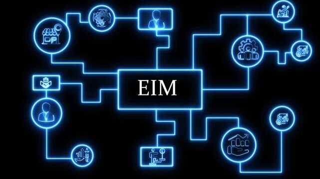 Glowing Neon Quality Management System Animation &ndash; Business and Technology Growth Concept.