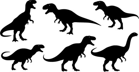 Dinosaur Silhouette Vector Set with Iconic Dino Species and Dynamic Poses on White Background
