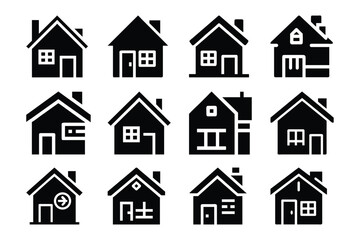 Fototapeta premium Collection of modern house exterior icons for architectural design and real estate