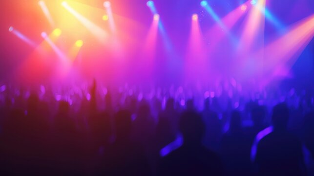 Defocused Purple Concert Bokeh with Orange Abstract Light for Modern Design Background
