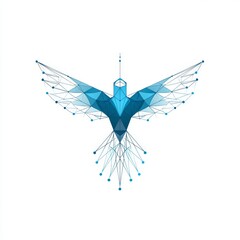 Fototapeta premium Abstract Geometric Bird Design in Blue and Teal Color Scheme