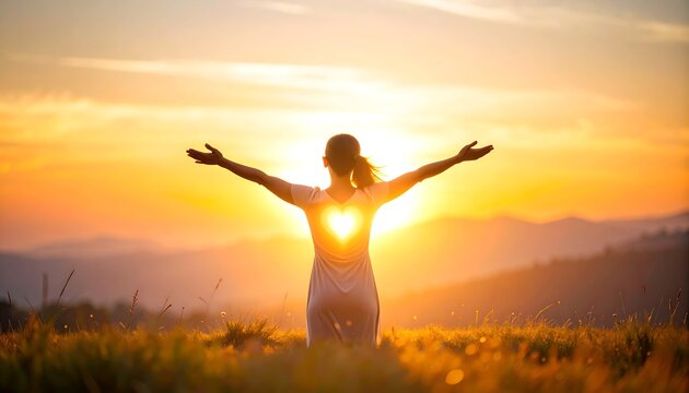 Woman embracing sunset