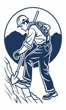 blue miner digging rock clip art preview