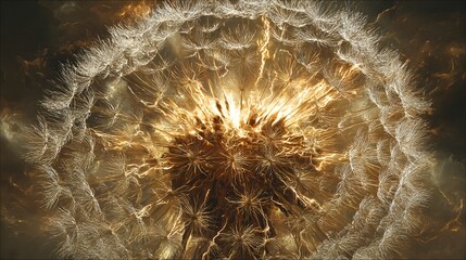 Detailed close-up view of a dandelion seed head.