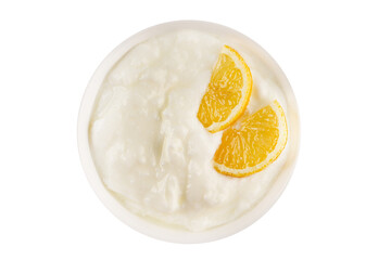 Lemon yogurt natural product skyr sour milk skir fresh delicious gourmet food background on the...