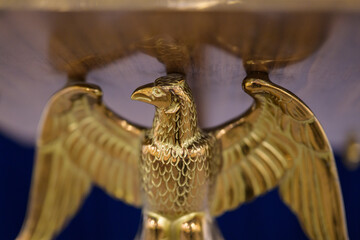 brass gold eagle with glossy wood background