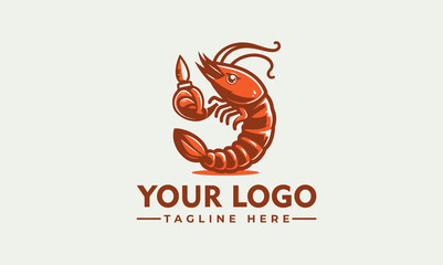 A cartoon shrimp mascot smiling and holding its claws, ready to greet.