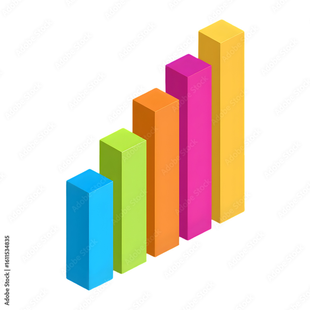 Poster colorful ascending bar chart graphic isolated on a transparent background data statistics png file