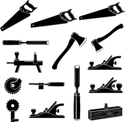 Set of Black Woodworking and Carpenter Tools