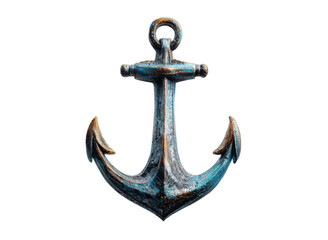Weathered nautical anchor blue brown patina maritime ocean image, Isolated, Png Transparent Background