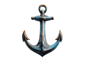 Weathered nautical anchor blue brown patina maritime ocean image, Isolated, Png Transparent Background