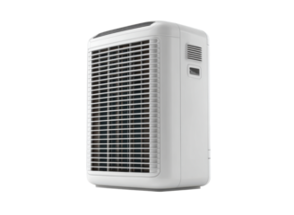 White portable air conditioner appliance with front grille and side controls image, Isolated, Png Transparent Background
