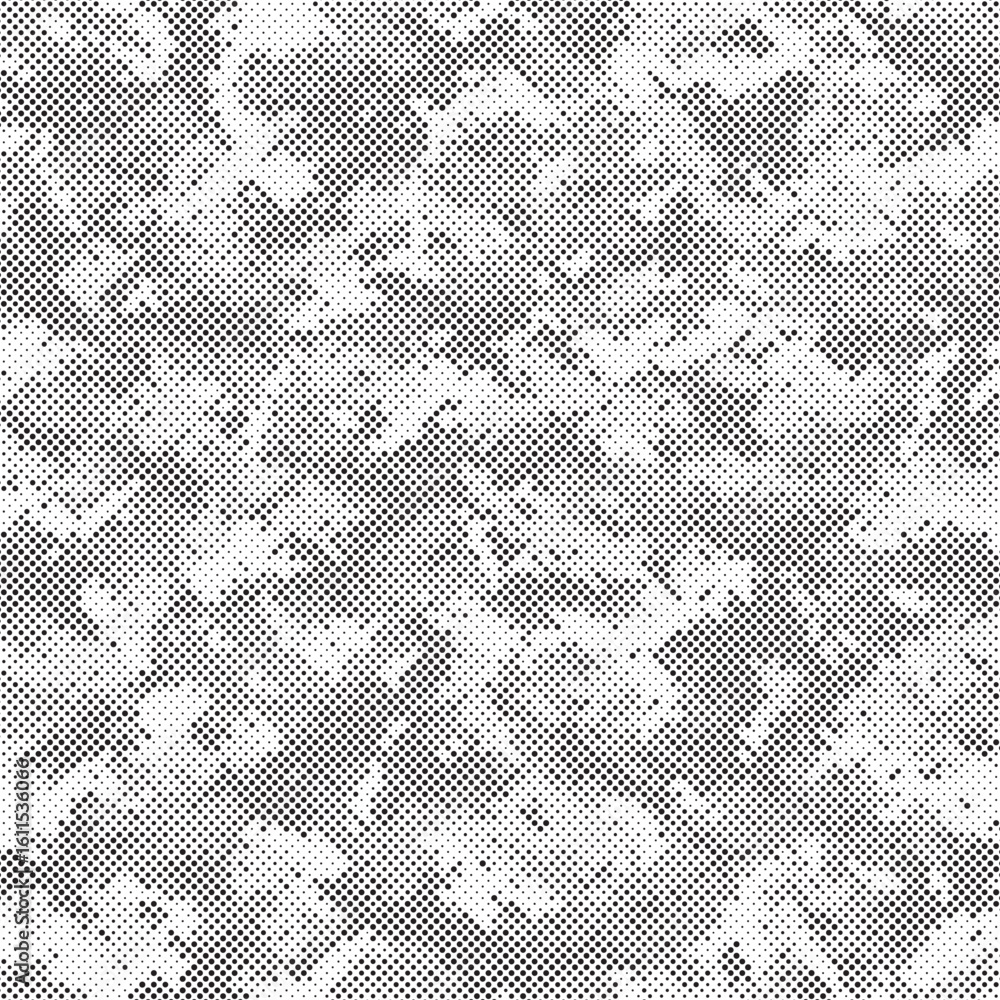 Poster abstract halftone seamless camouflage pattern. repeating digital dotted hexagonal camo military text