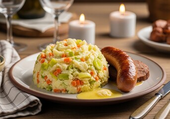 Stoemp with sausage a traditional belgian dish for a cozy romantic candlelit dinner