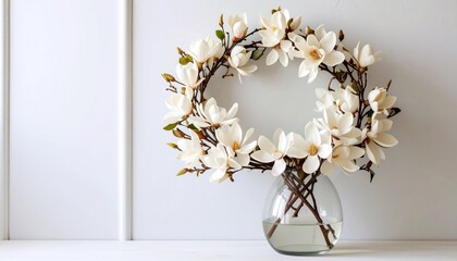 Elegant Magnolia Wreath in Glass Vase