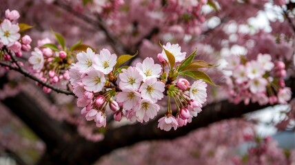 Delicate Pink Cherry Blossoms in Full Bloom