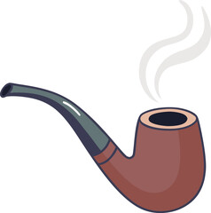 Brown pipe with grey stem and smoke smoking tobacco
