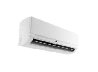 White wall mounted air conditioning unit with blue indicator lights conditioner cooling, Isolated, Png Transparent Background
