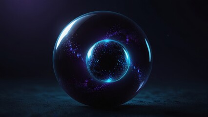 Floating Blue Energy Orb Surrounded by Rotating Rings, Science Background
