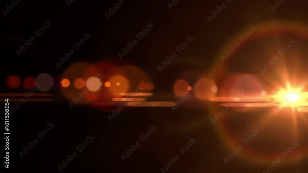 Poster abstract animation with orange lens flares and bokeh, creating a warm, energetic, and dynamic visual