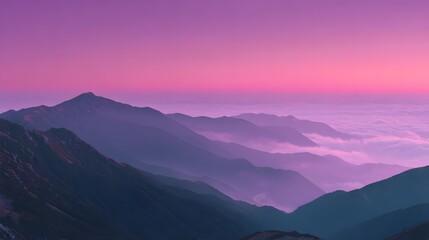 Obraz premium A tranquil vista of mountains bathed in the hues of a vibrant sunrise.