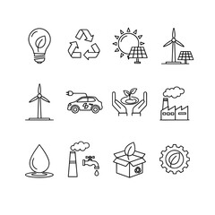 Set of Sustainable Energy and Ecology Line Icons
