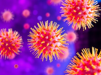 Microscopic Menace: An intricate depiction of a virus, rendered in vivid detail, revealing its complex structure and potential threat.